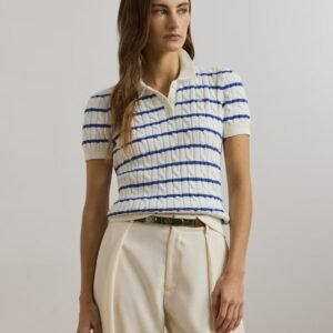 White-Blue Stripe Cashmere Cardigan